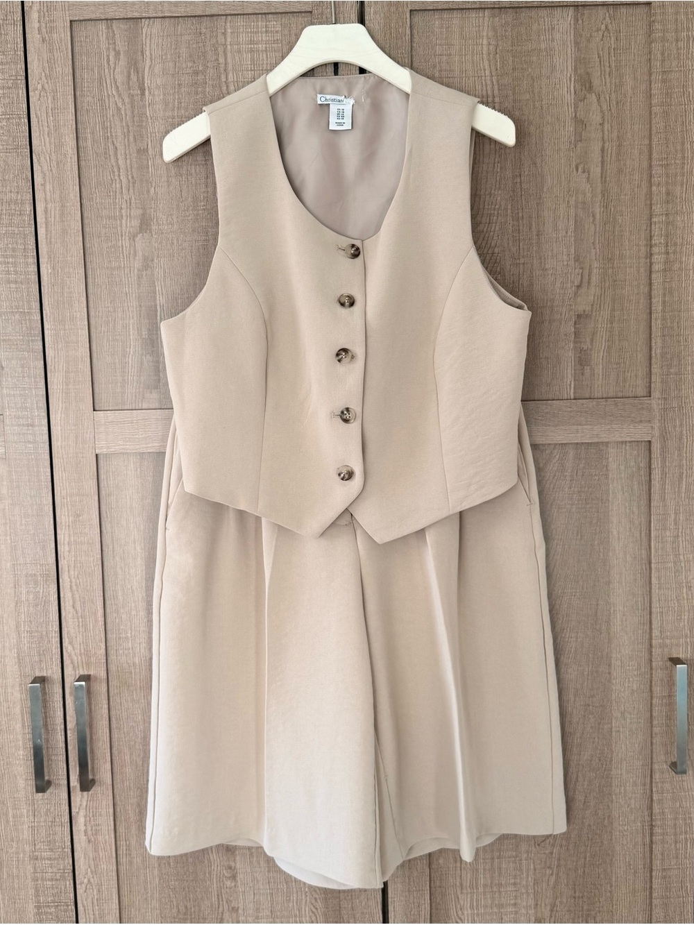 Cream Button-Front Vest & Shorts Set